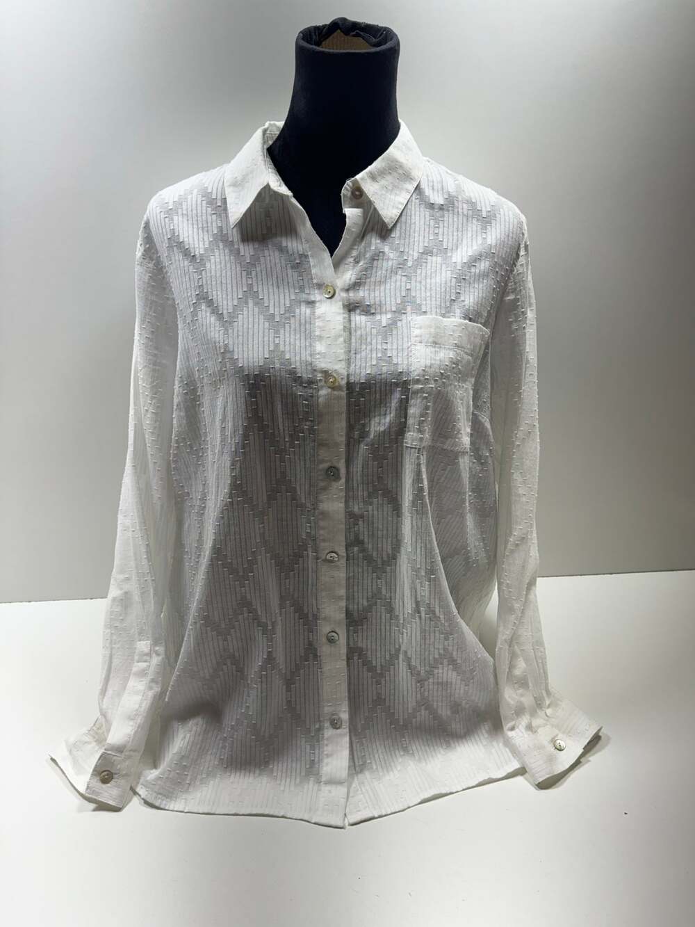 J.Jill Women’s Button Front White Long Sleeve Shirt Sz L Minimalist Career
